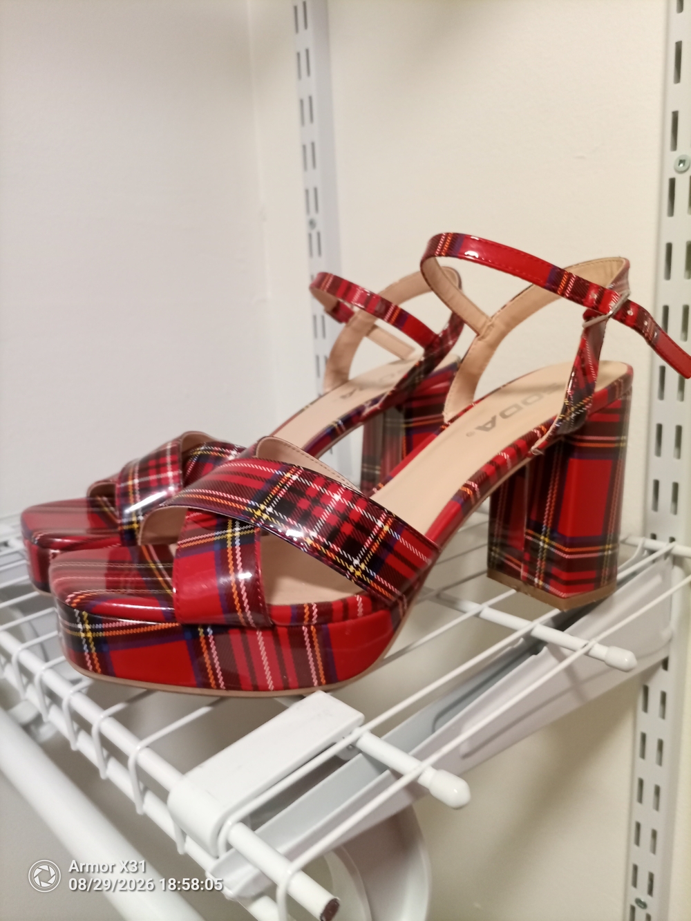 Retro Red Plaid Platform Block Heels